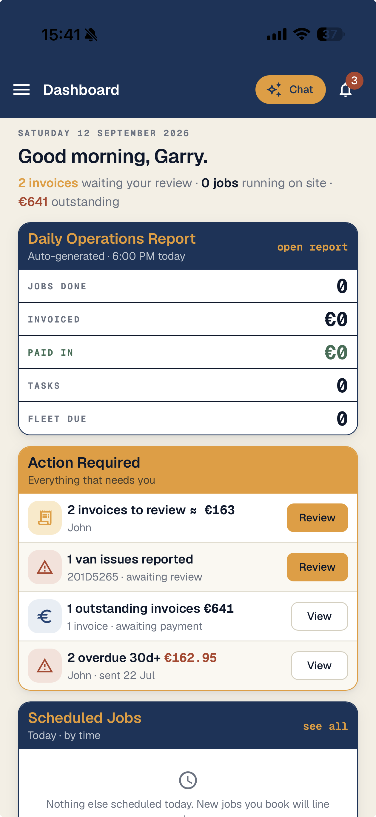 Trayd employer app — dashboard