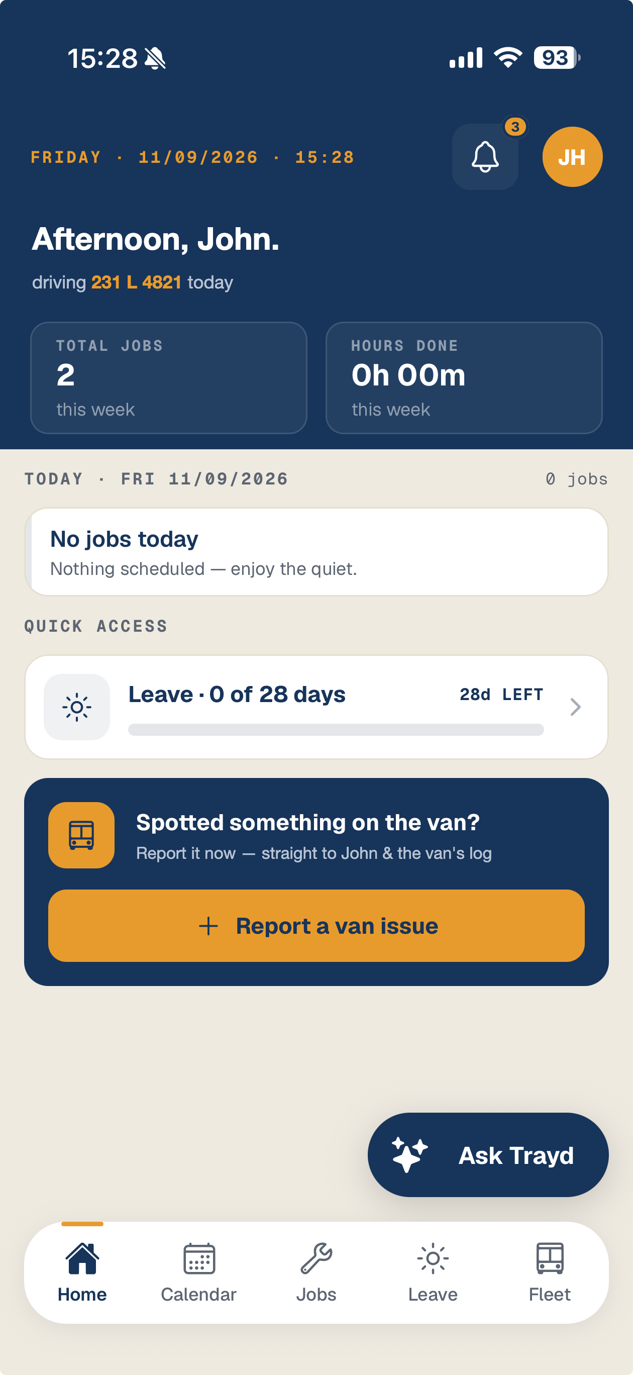 Trayd employee app — home